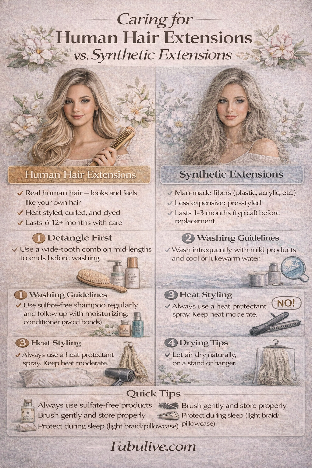 How to Care for Human Hair Extensions vs. Synthetic Extensions