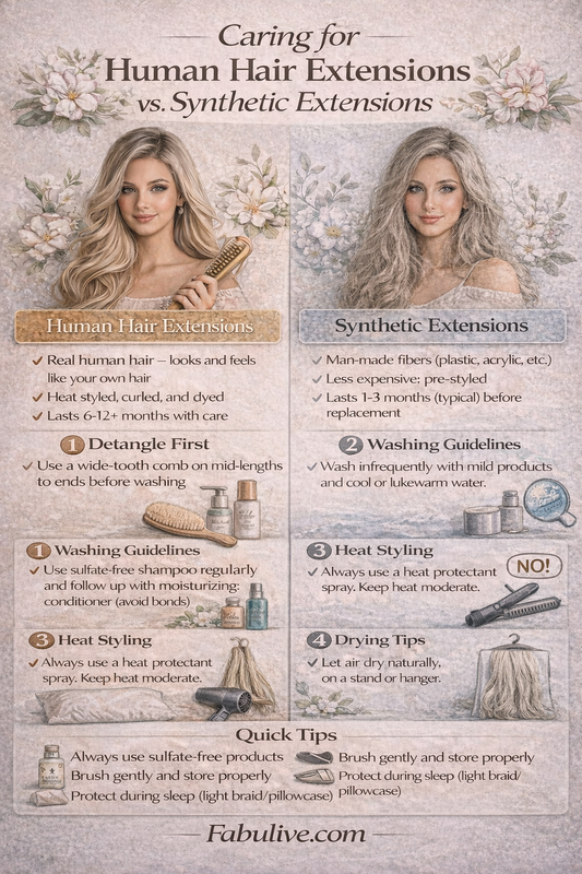 How to Care for Human Hair Extensions vs. Synthetic Extensions