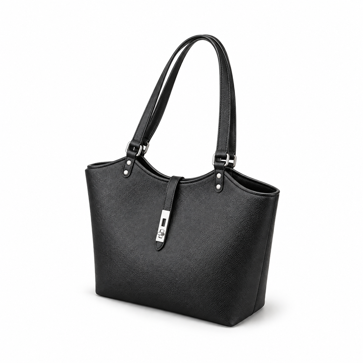 Elegant Black Textured Leather Shoulder Tote