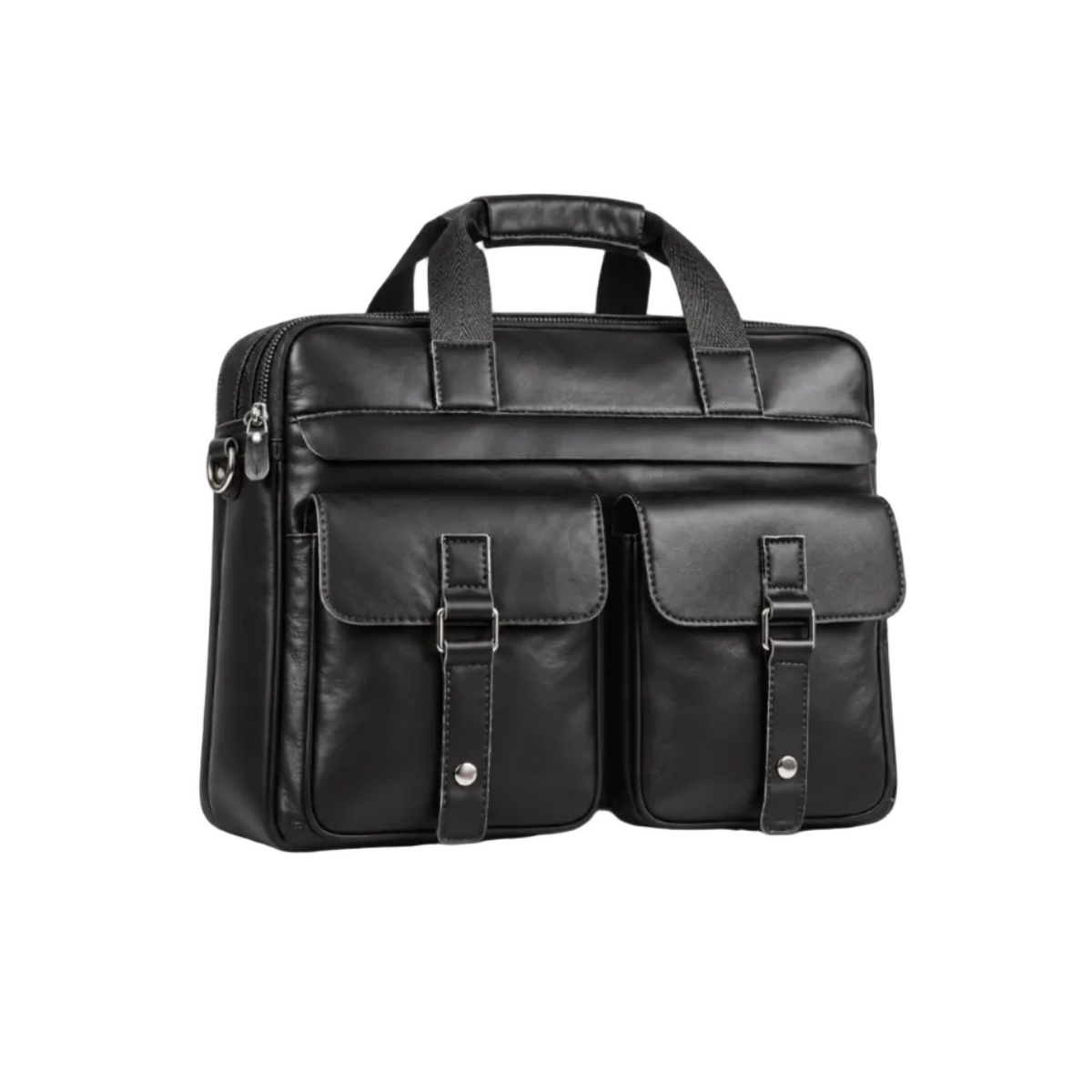 Classic Black Leather Briefcase With Pockets