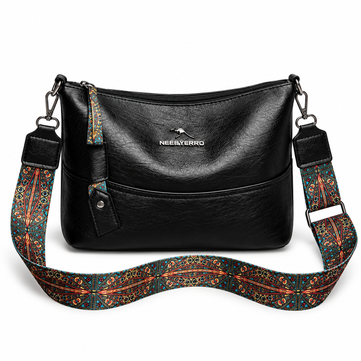 Black Crossbody Bag With Paisley Strap