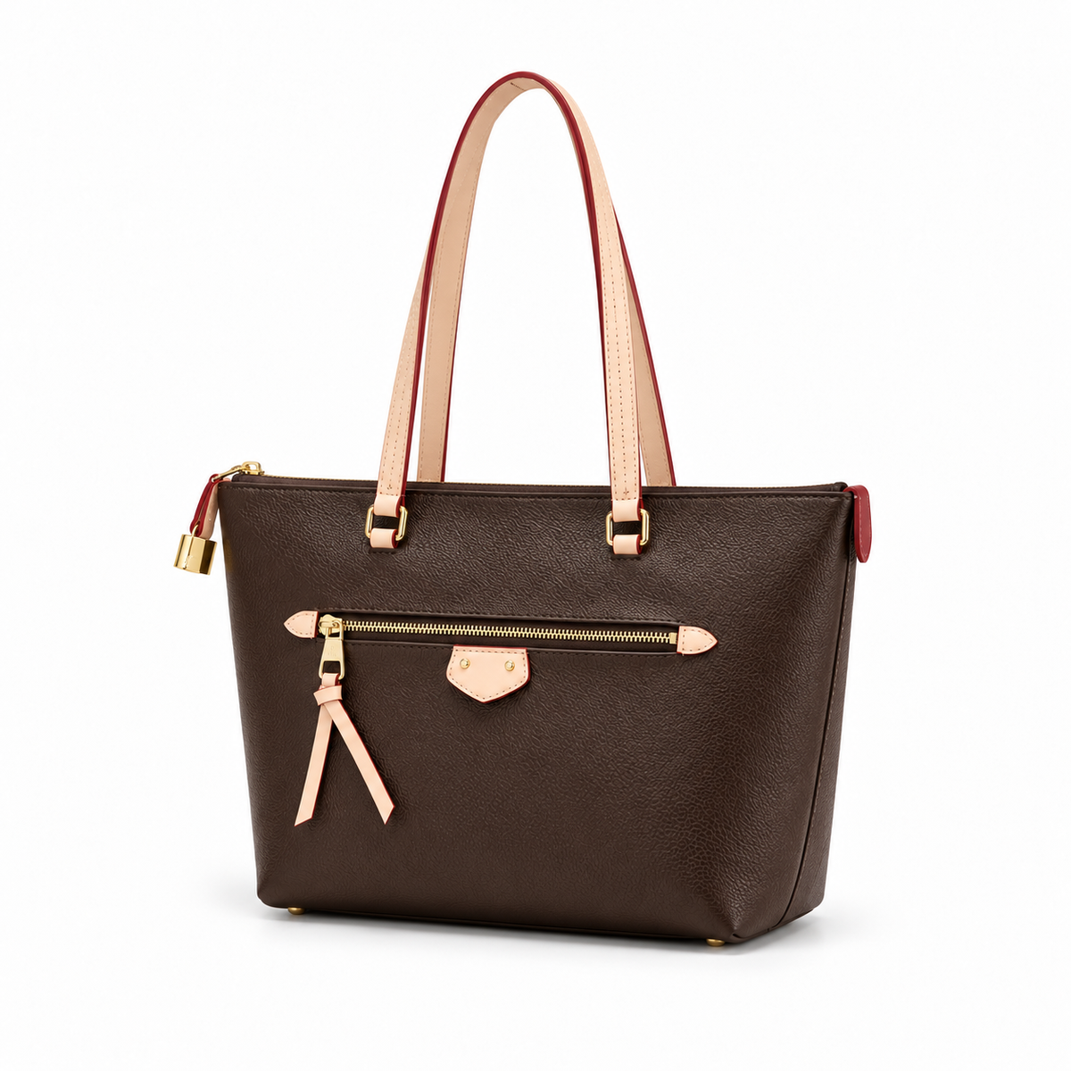 Elegant Brown Zip Detail Tote Shoulder Bag