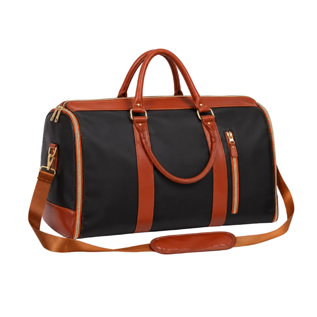 Black Overnight Bag With Brown Trim