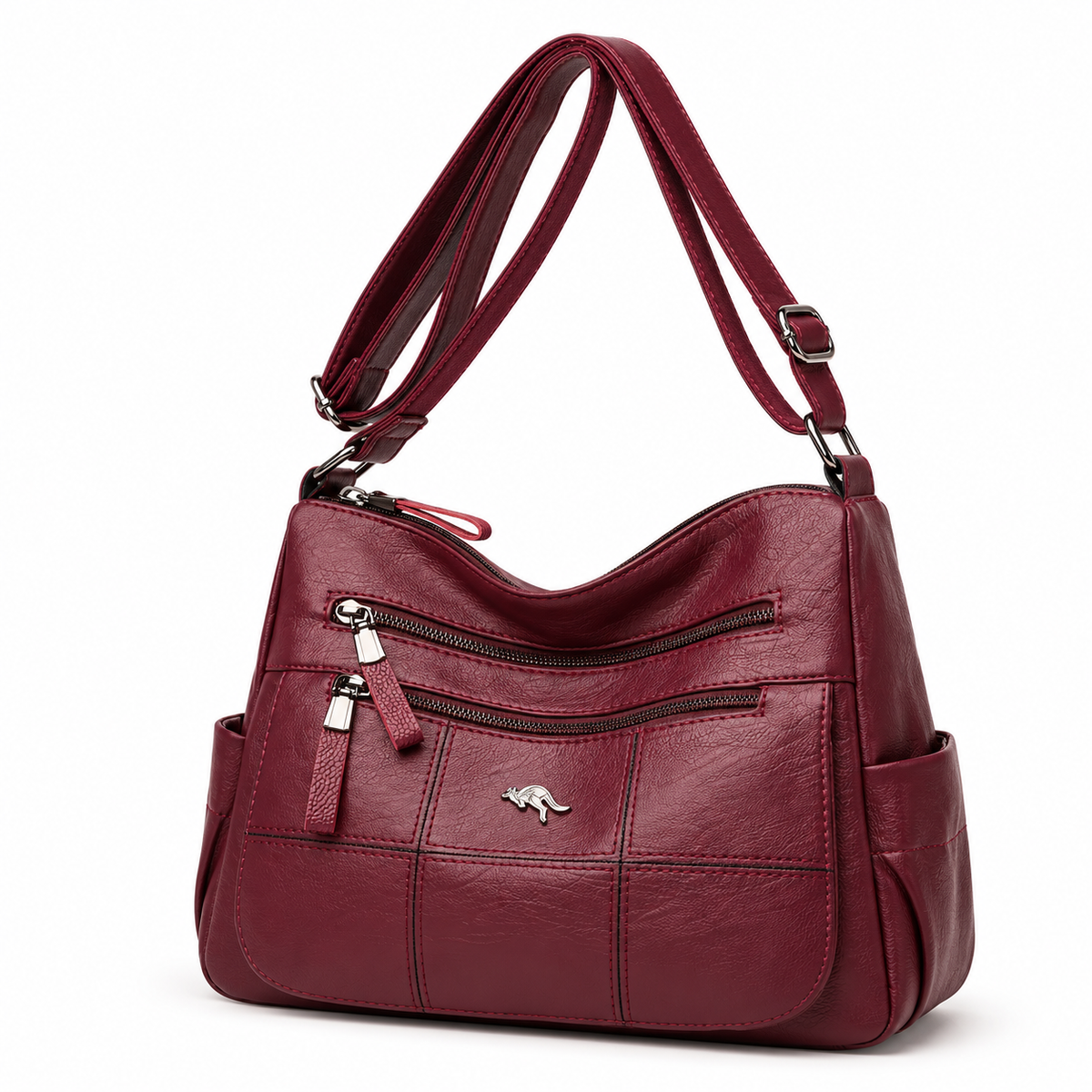 Burgundy Multi Pocket Adjustable Crossbody Bag