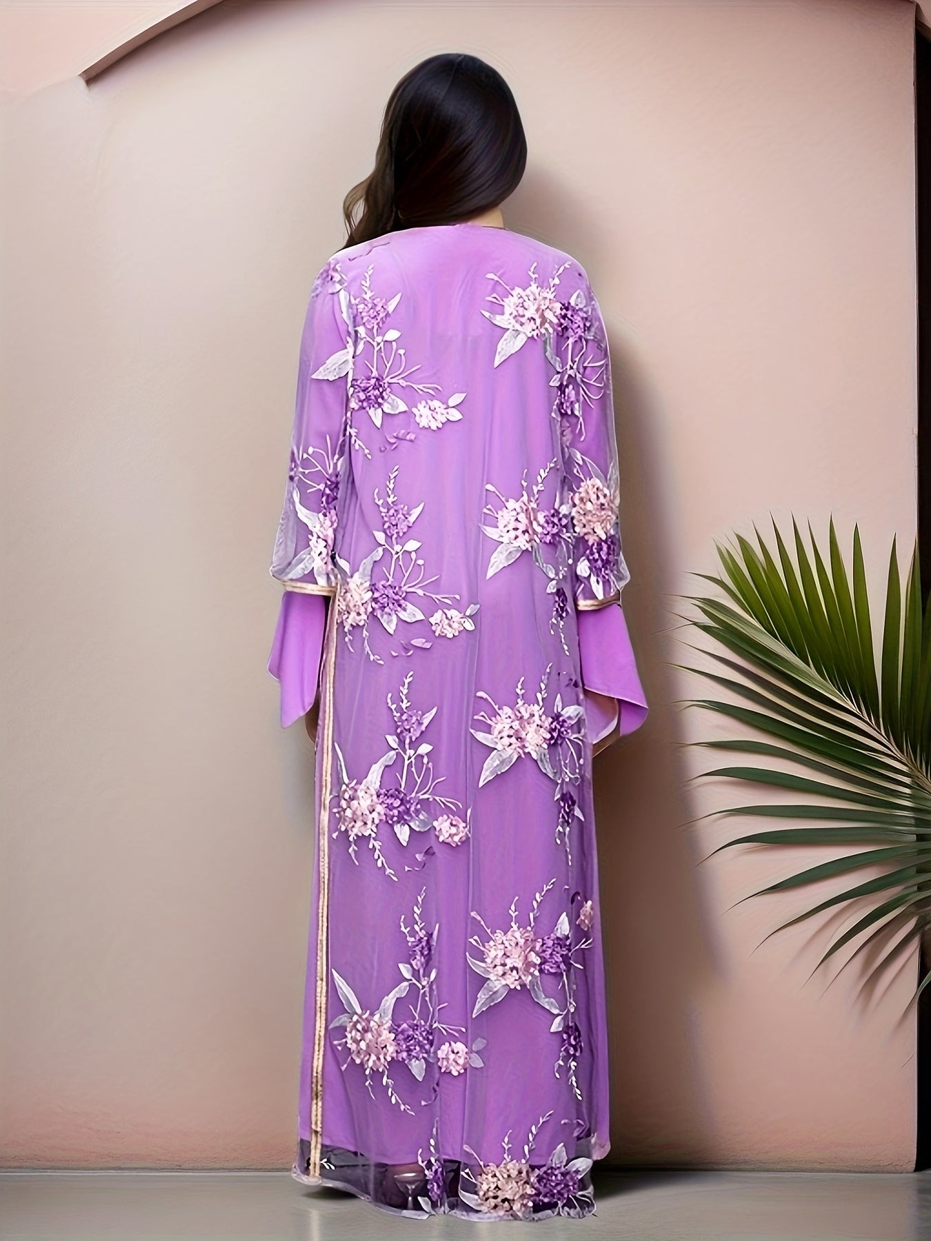 Women's Lace Overlay Two-Piece Set Casual Fashion Middle Eastern Abaya Dress