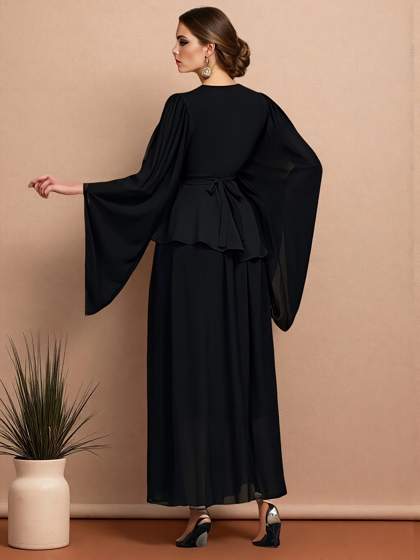 Women's Elegant Turkish Party Abaya - Formal Gala & Wedding Attire - Non-Stretch Black Gown - Hand Washable Special Occasion Outfit - Dresses for Wedding Guest Elegant