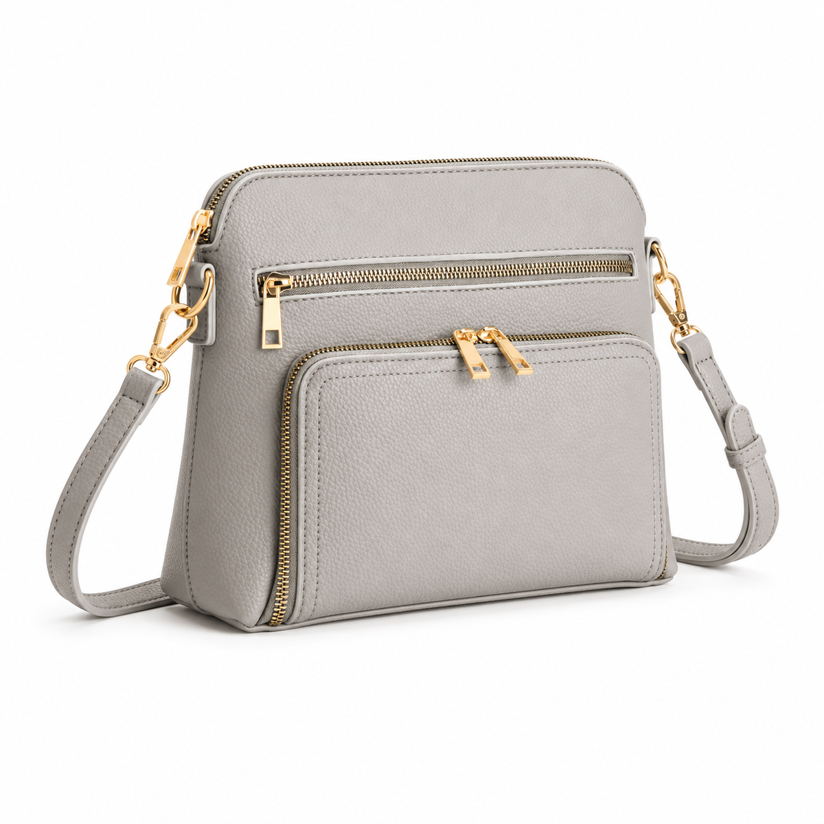 Elegant Grey Textured Crossbody Zipper Bag