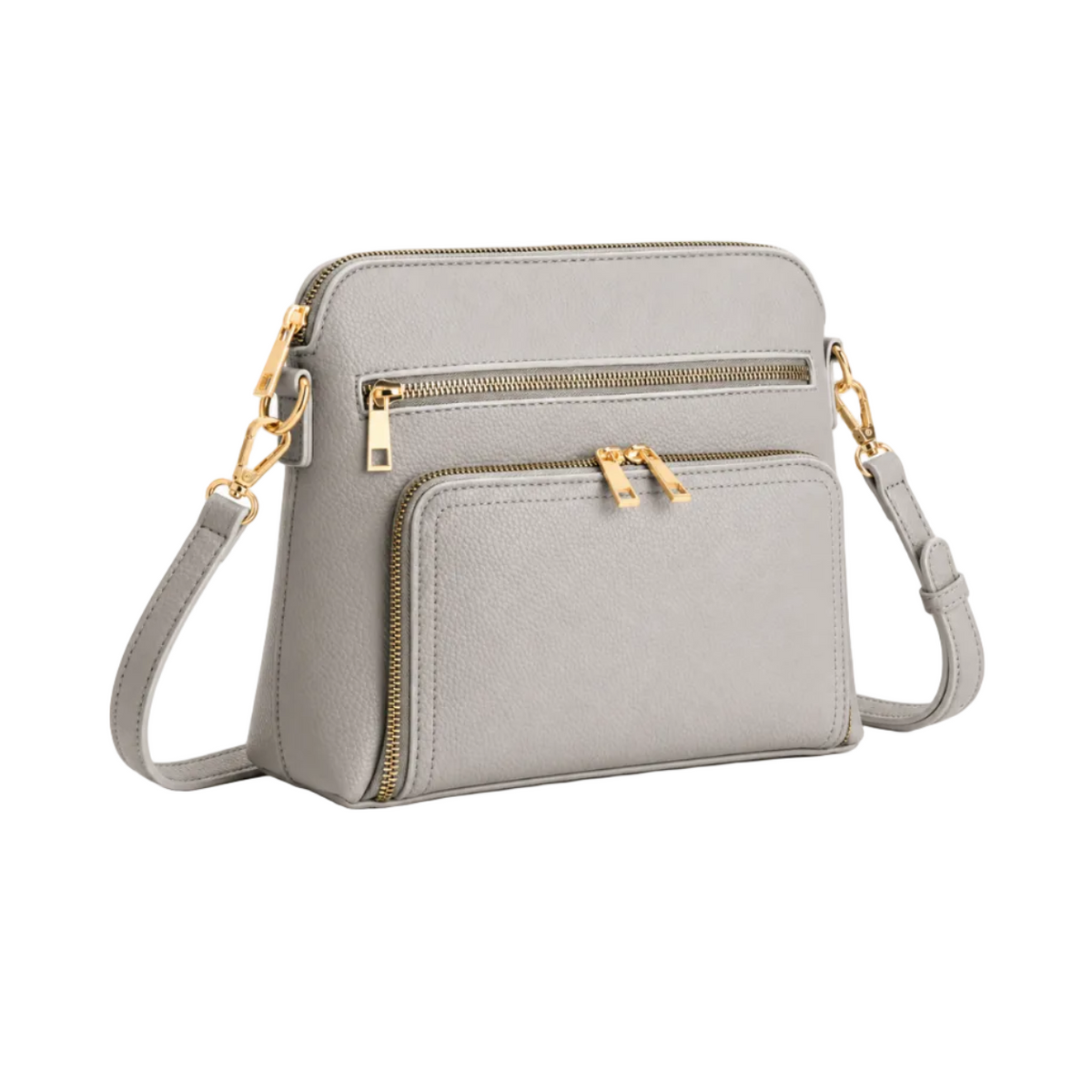 Elegant Grey Textured Crossbody Zipper Bag