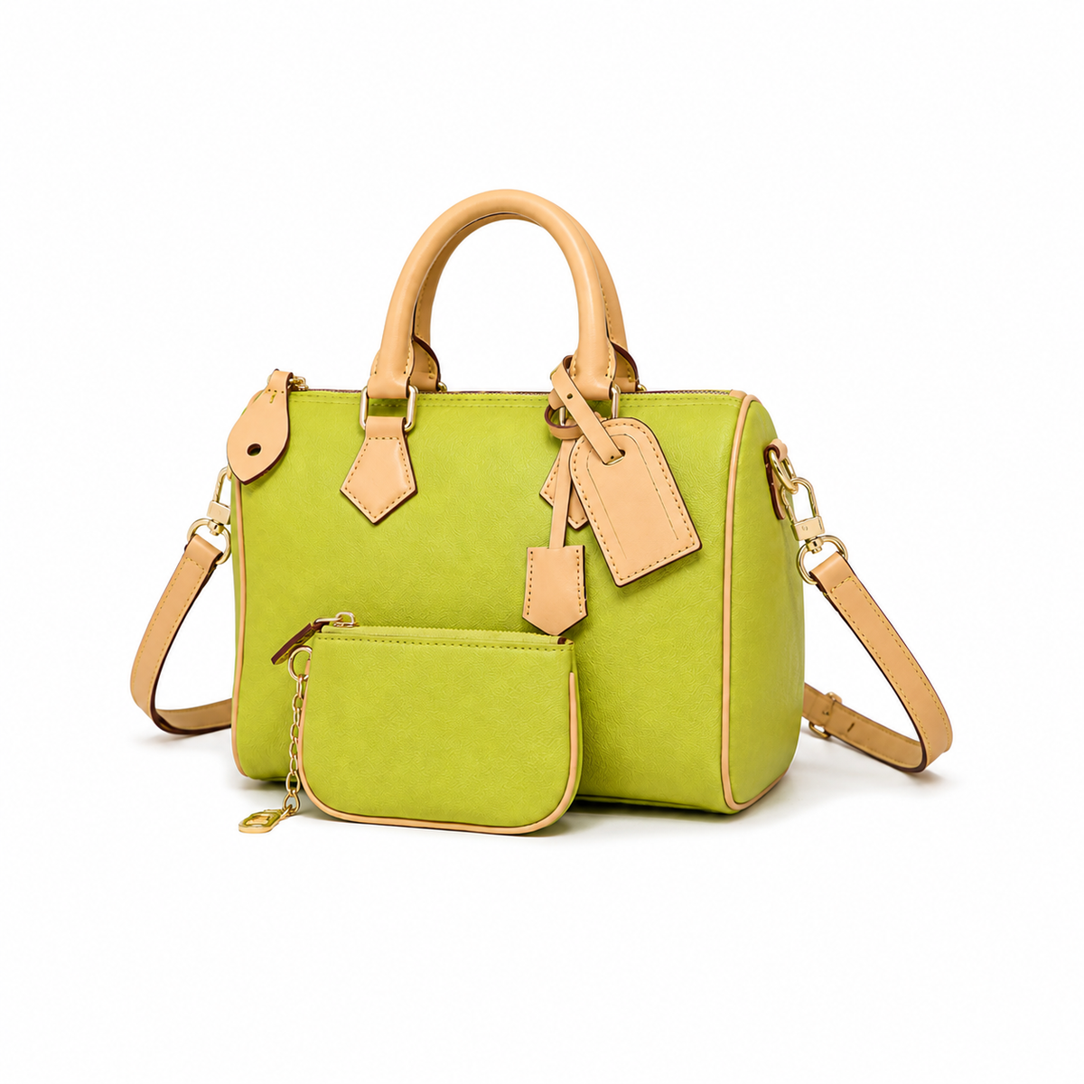 Lime Green Structured Handbag with Matching Pouch