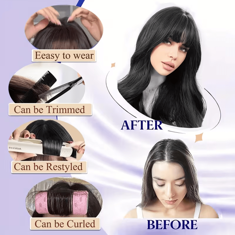Women'S French Human Hair Bangs | Real Human Hair, Natural Straight Hair with Easy Clip-In Attachment, Elegant Straight Fringe for Dates, Parties, and Everyday Wear, Multifunctional Hair Accessory.