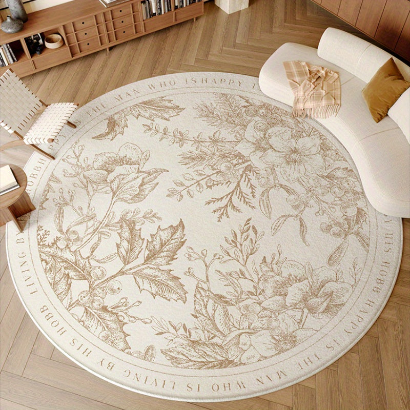 Imitation Cashmere-like 1000g/m² Round Cream-style Living Room Rug, 10mm Soft Plush Washable Carpet, French-style Light Luxury High-end Cloakroom Decorative Rug