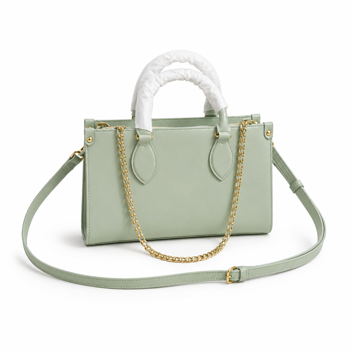 Mint Green Structured Chain Shoulder Handbag