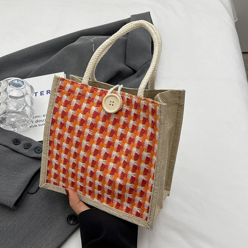 Handbag, Linen Bag, New Accessory Bag, Yellow Hemp Woven Handbag, Carrying Small Shoulder Bag