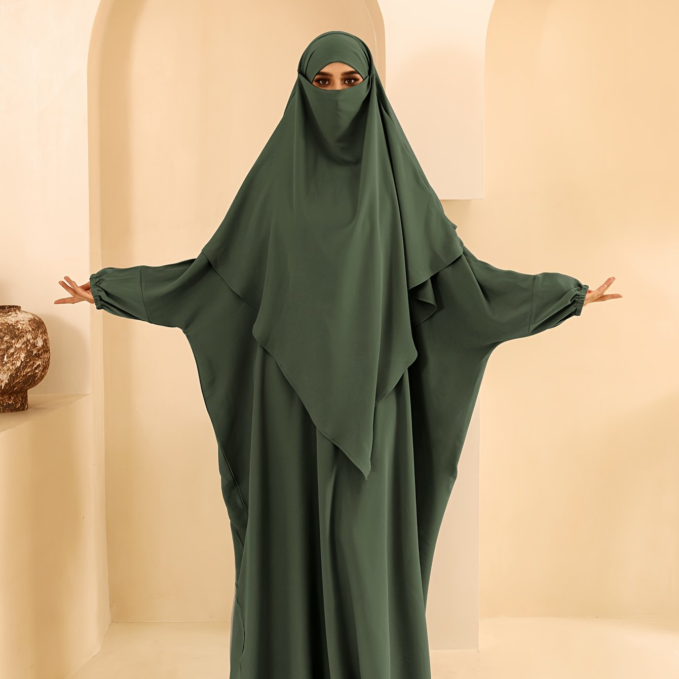 Plus Size - A Set of Elegant Plus Size Women Jilbaab Dresses, Middle East Dubai Solid Color Robe Dress Two Piece Set, Perfect for Ramadan And Islamic Prayers Abaya Femme Women Abaya Dubai Islamic Clothing Abaya Hijab Femme Prayer Jil