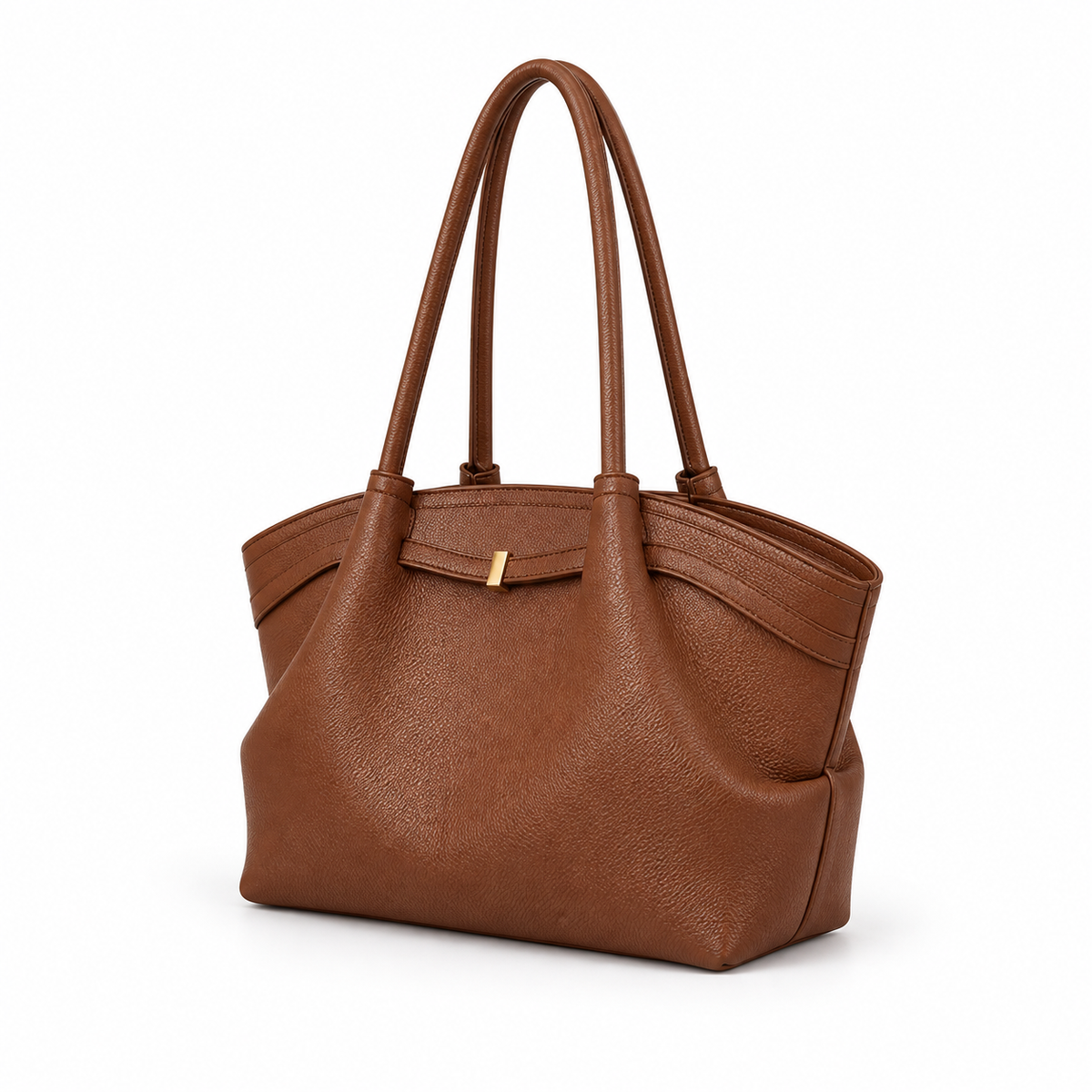 Brown Pebbled Leather Elegant Shoulder Tote