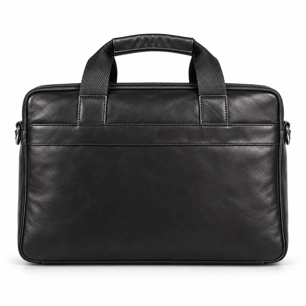 Classic Black Leather Briefcase With Pockets