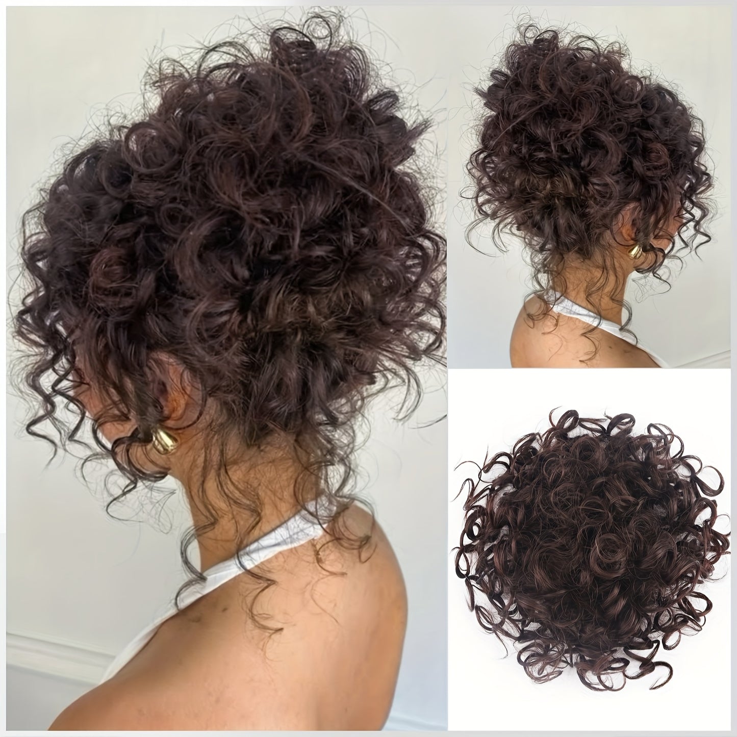 Stunning And Gorgeous Large Clip-In Afro Curly Synthetic Hair Bun - A Secure Drawstring Synthetic Hair Bun with Curls, Reusable Ponytails for Women, Available in a Variety of Gradient Colors: Brown, Dark Brown, Blonde, Copper