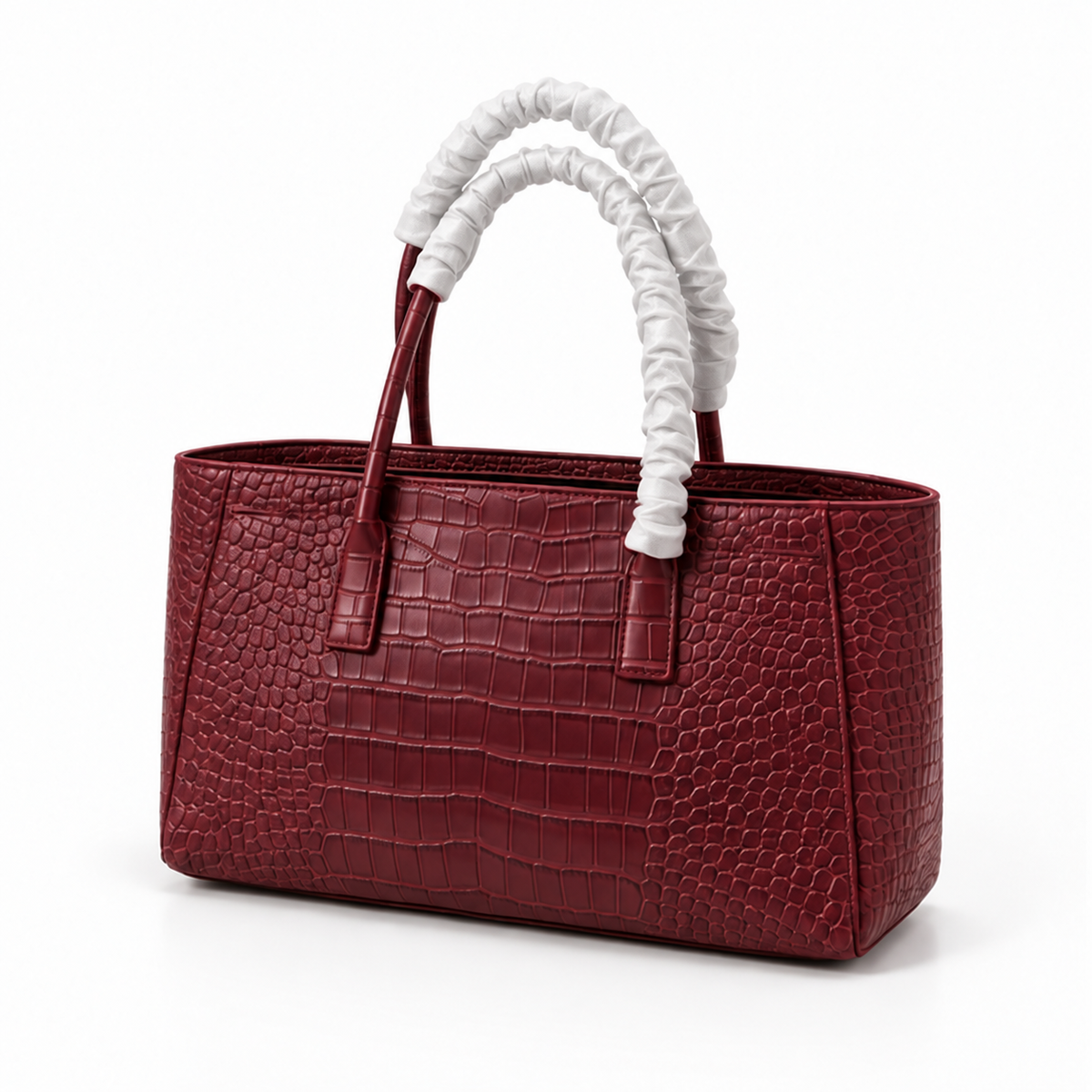 Burgundy Croc Textured Structured Tote Handbag