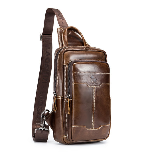 Men's Genuine Leather Sling Bag Chest Bag Shoulder Bag Crossbody Backpack For Men & Women