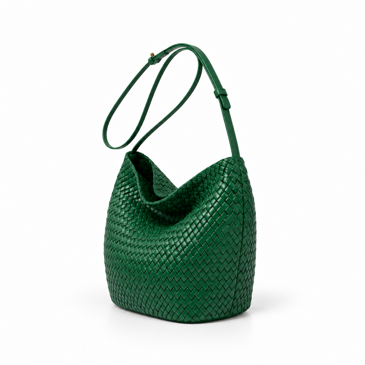 Emerald Woven Slouchy Shoulder Bucket Bag