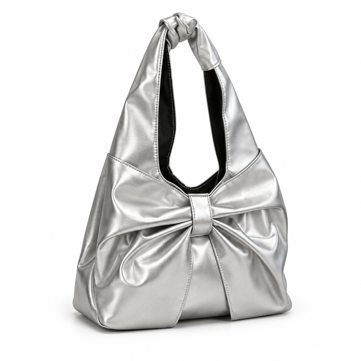 Metallic Bow Knot Silver Shoulder Bag