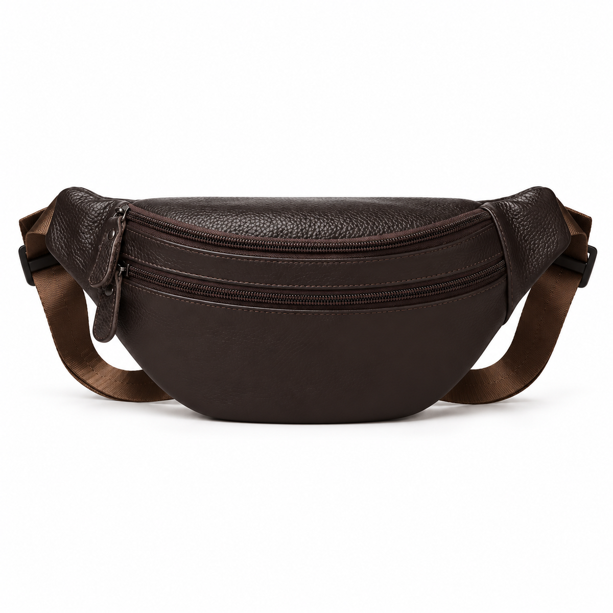 Dark Brown Double Zipper Waist Bag
