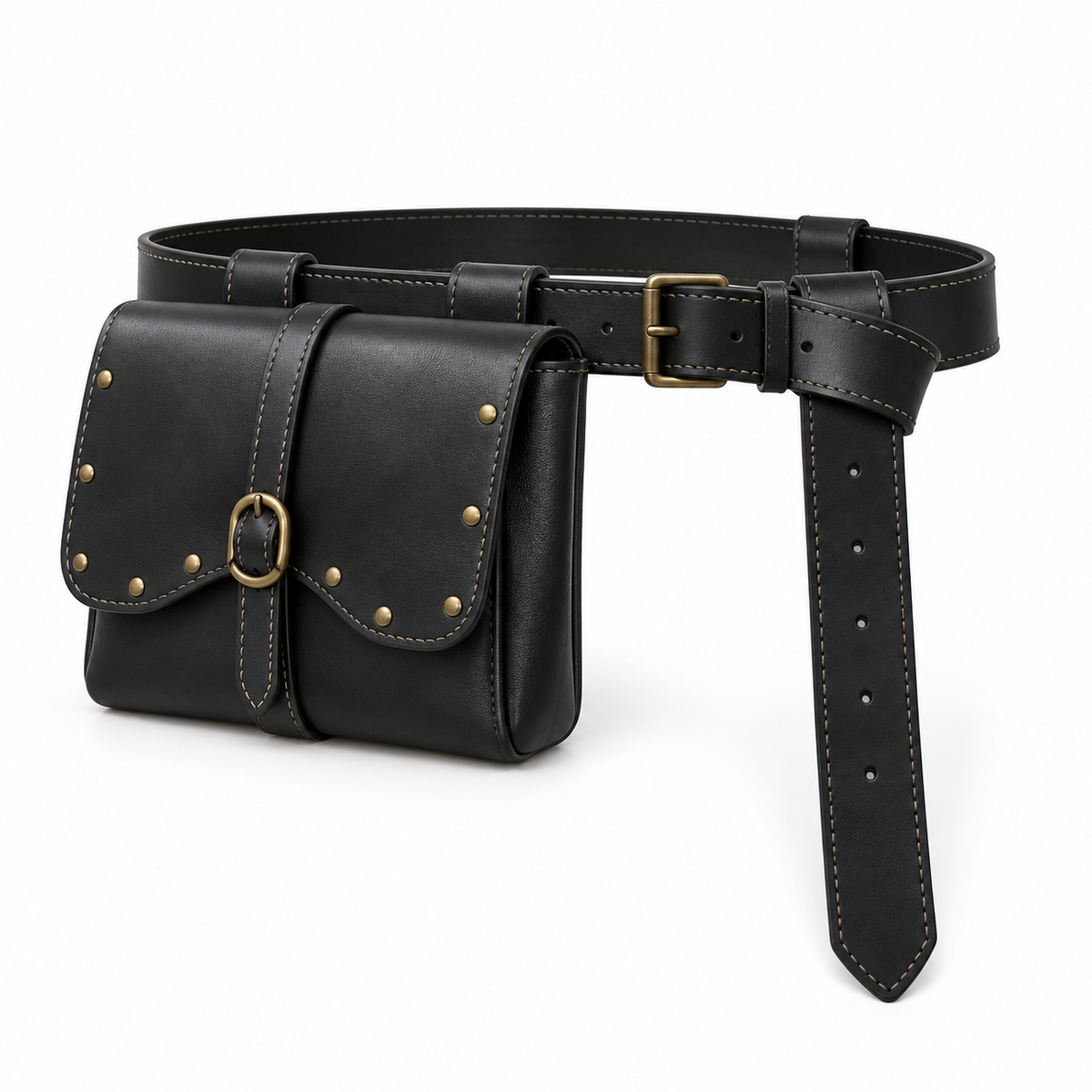 Vintage Black Studded Waist Belt Pouch