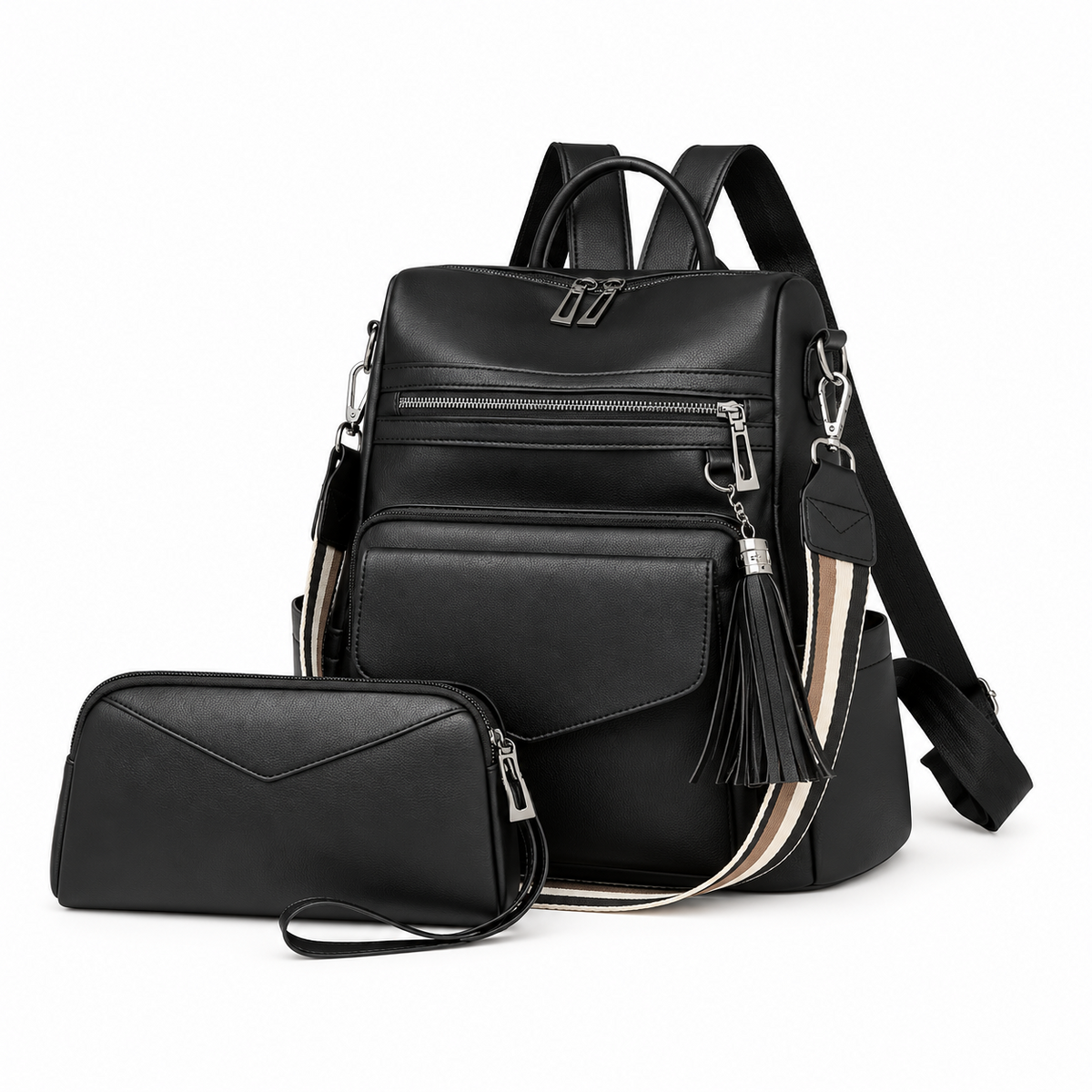 Black Tassel Backpack With Matching Wristlet
