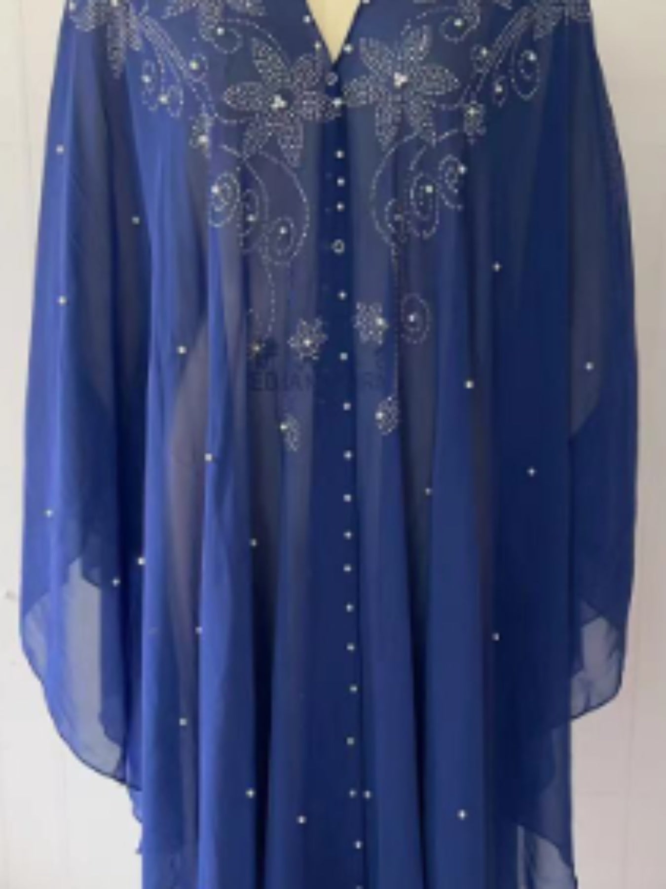Women's Elegant Long Kaftan Dress with Bat Sleeves & Hooded Rhinestone Cape Abaya - Loose Fit Sheer Polyester Arab-Inspired Gown for All Seasons, Machine Washable