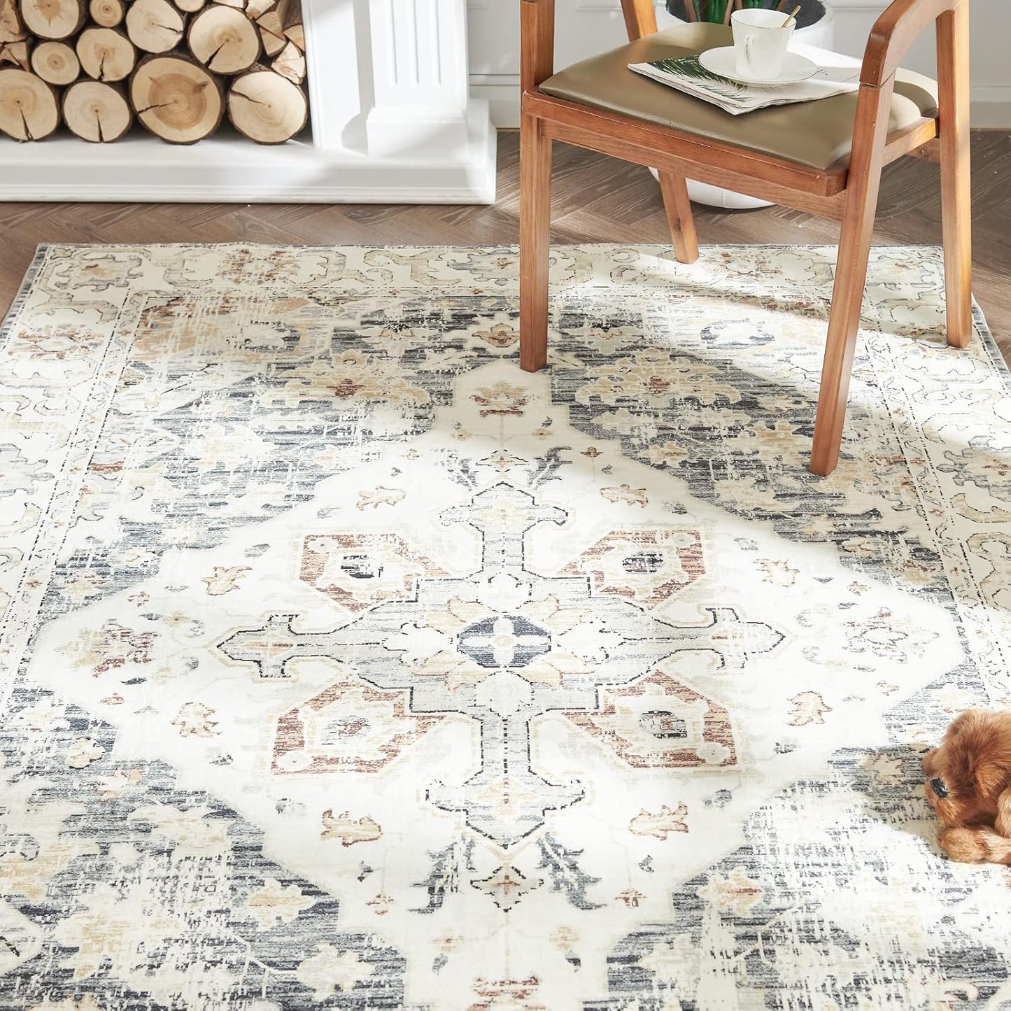 Area Rug, Vintage Carpet, Non Slip, Washable, Lightweight, Faux Wool, For Living Room, Bedroom, Kitchen, Office, Dining Room, Home Decor