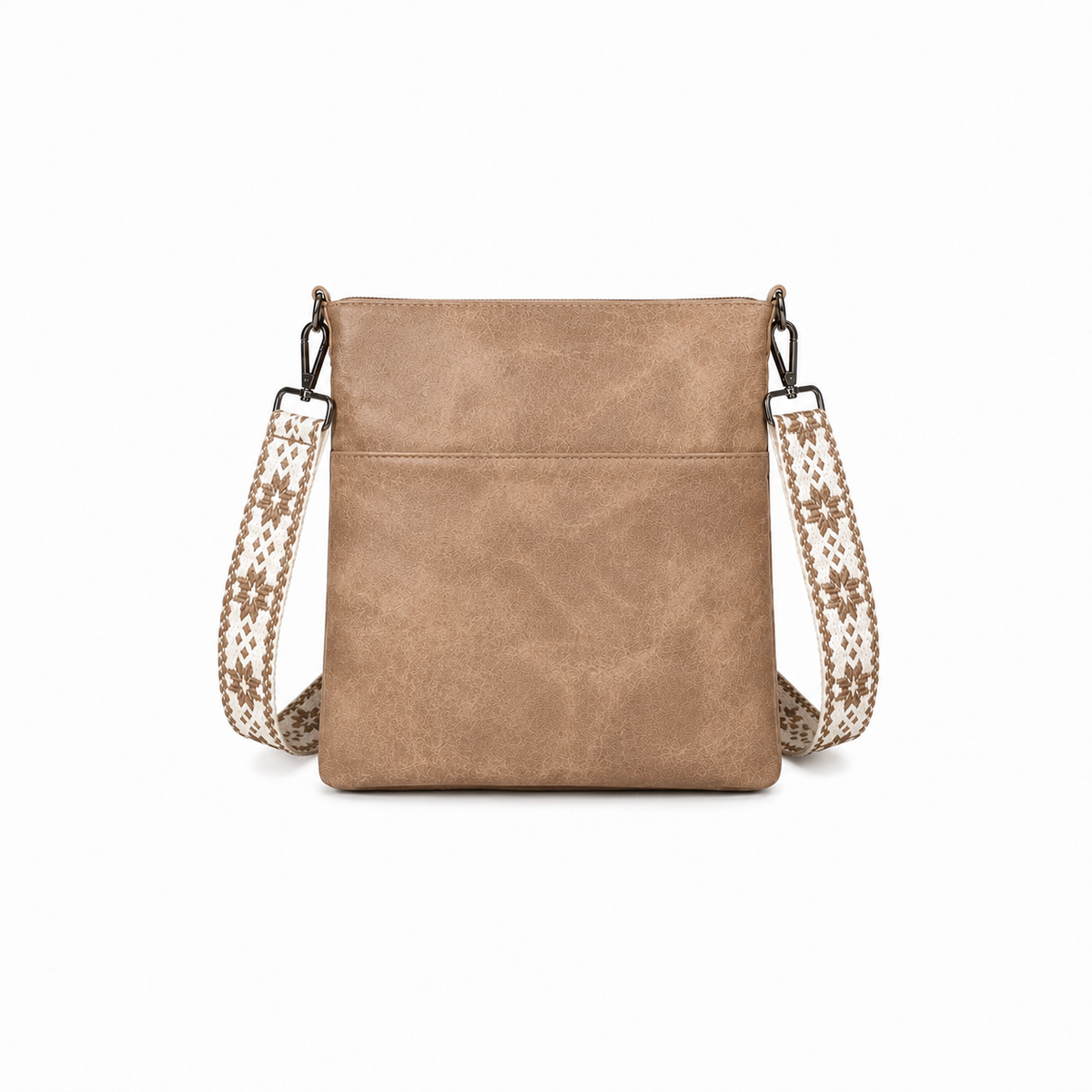 Khaki Tassel Crossbody Bag with Woven Strap