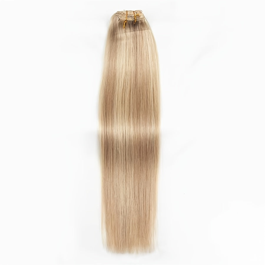 8pcs Clip In Hair Extensions 100% Real Human Hair P8/613 Color Brown Highlight Blonde For Women Daily Use Real Easy Wear