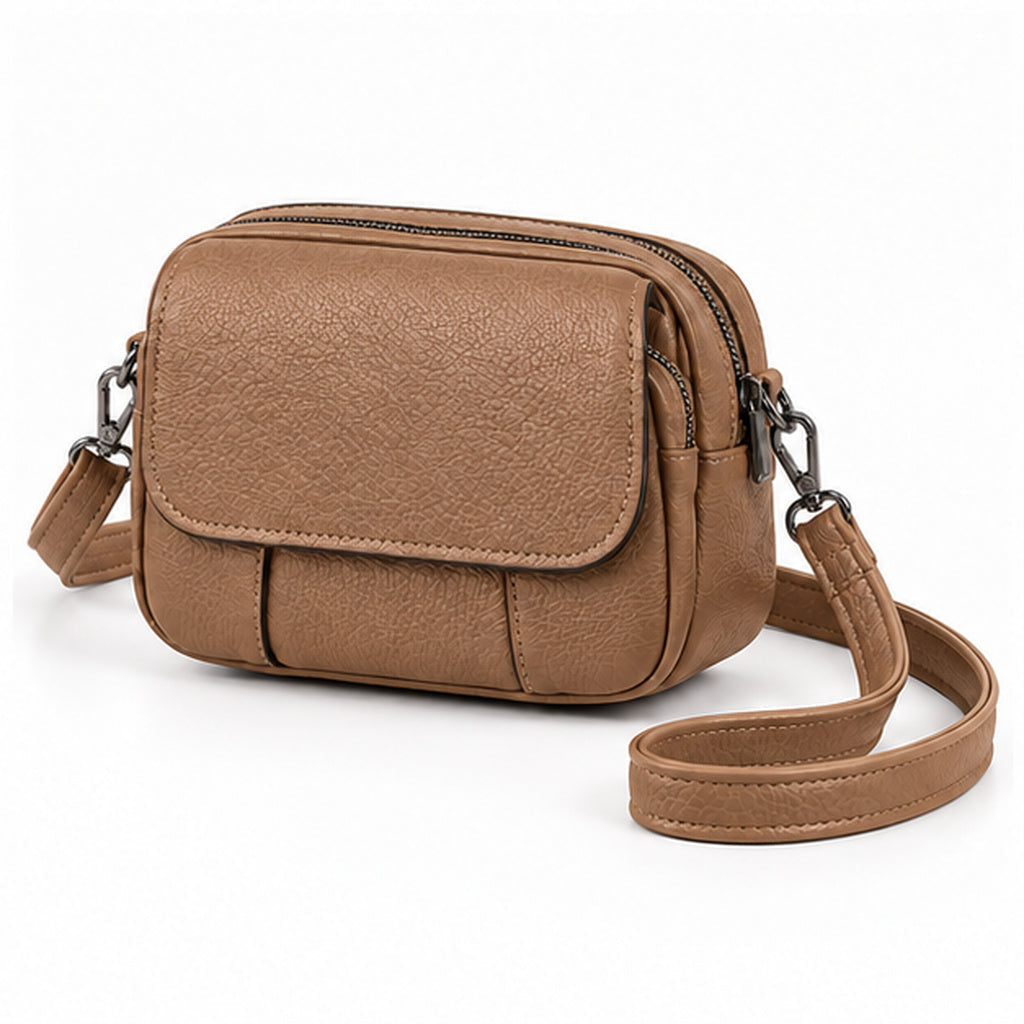 Compact Textured Leather Crossbody Shoulder Bag