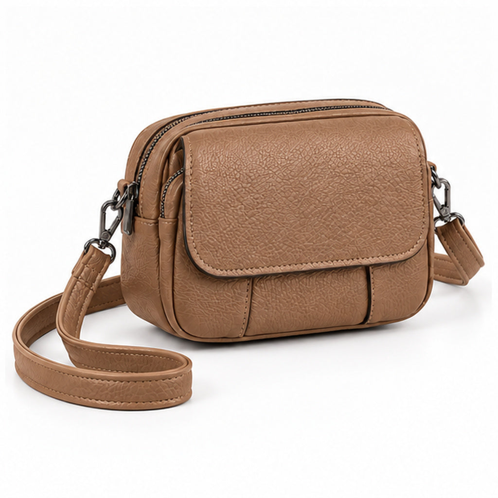 Compact Textured Leather Crossbody Shoulder Bag
