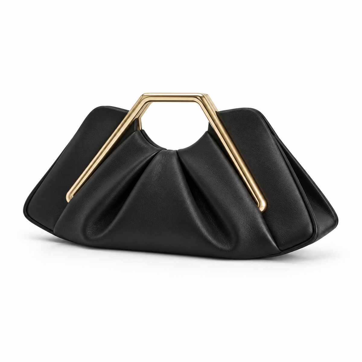 Black Leather Evening Clutch Geometric Handle