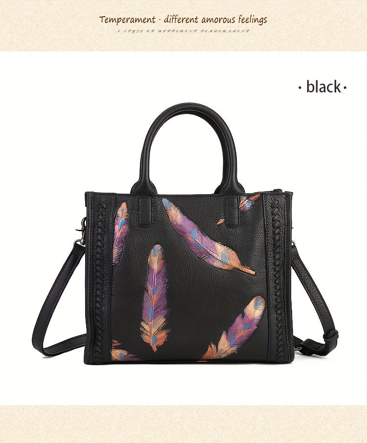 Vintage-Style Leather Tote Bag With Sling Strap, Large Capacity Handbag For Women