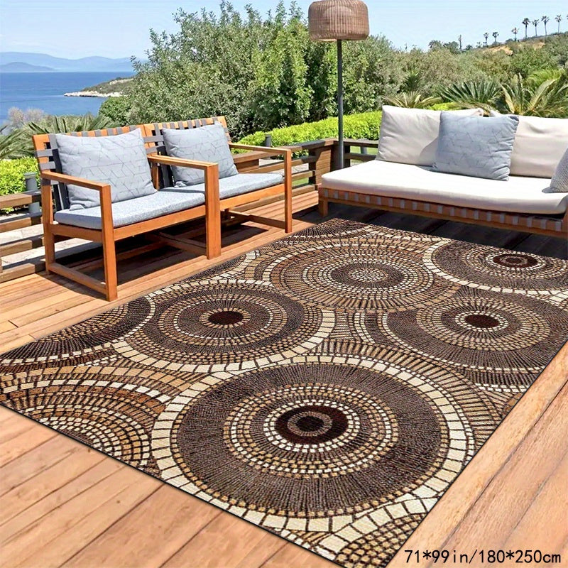 Golden Diamond Velvet + Dotted Plastic Base + 800G 1pc Brown Modern Pattern Mat, Outdoor Rugs, Suitable for Courtyard, Balcony, Garden, Camping, Machine Washable, Indoor/Outdoor Mat