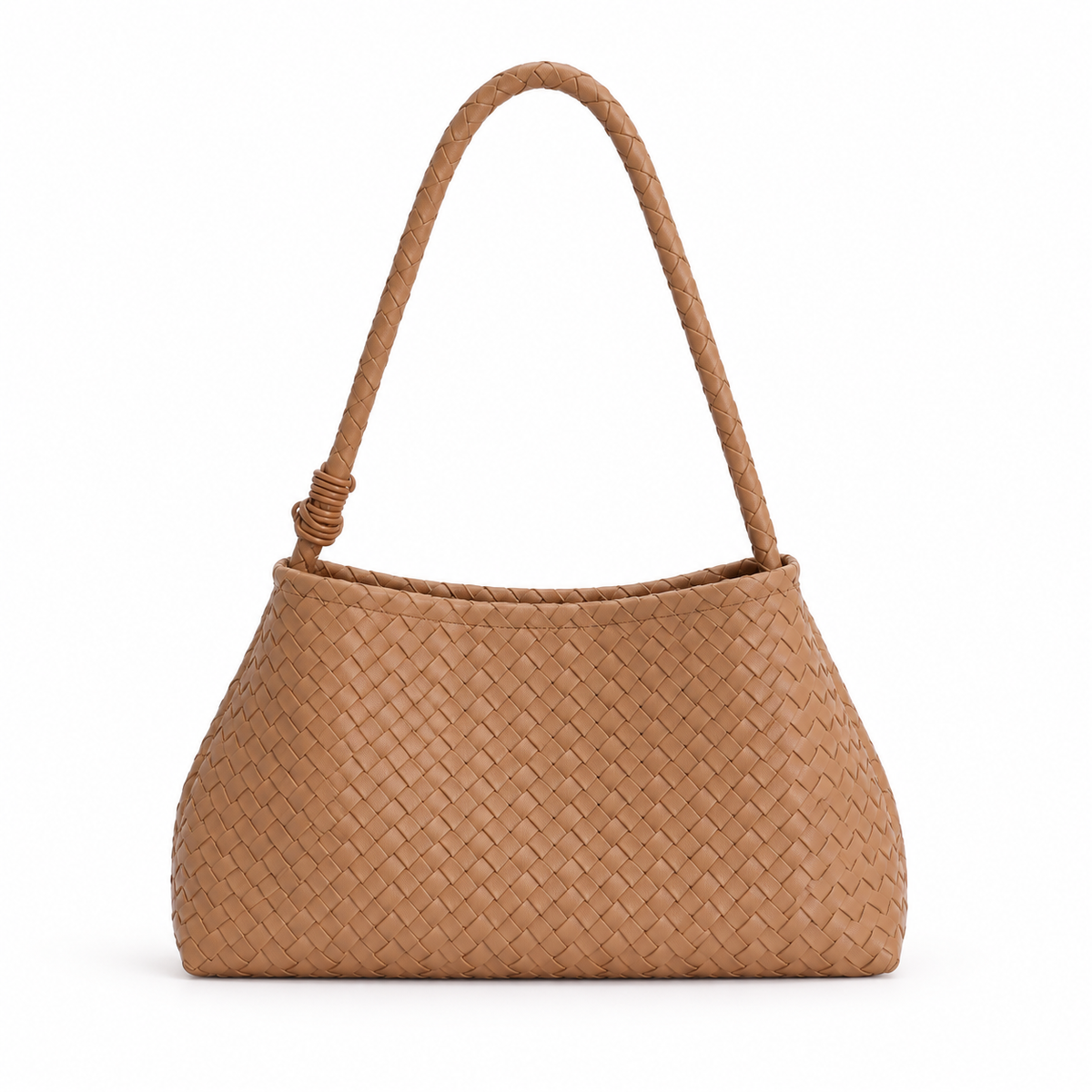 Khaki Woven Shoulder Bag With Charm