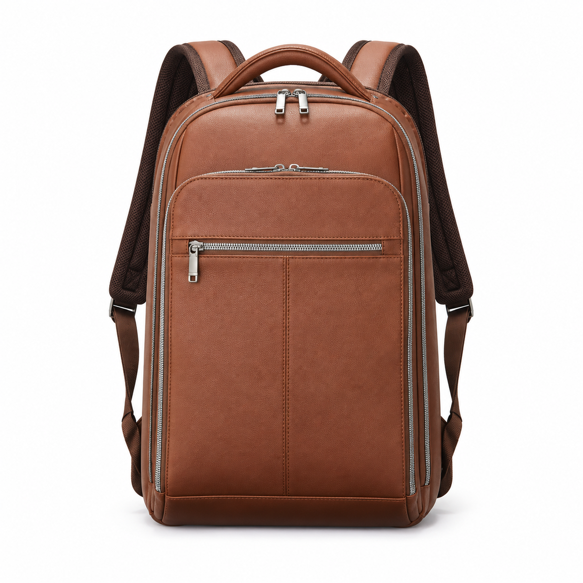 Classic Brown Backpack With Zippered Compartments