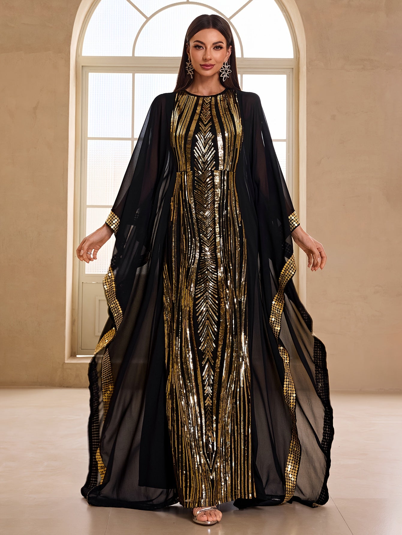 Two piece set of Dongfeng chiffon sequined Modern Abaya in Women's banquet evening gown