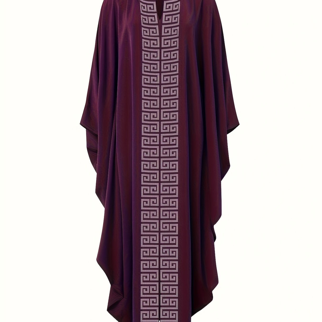 Women's Elegant Rhinestone Embellished Long Kaftan Palestinian Abaya - Batwing Sleeves, Long Split Hem, Polyester, Non-Stretch, Solid Color, Suitable for Spring/Summer/Fall