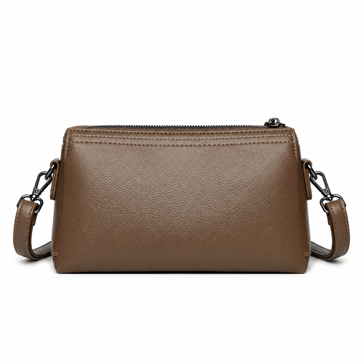 Khaki Pebbled Leather Crossbody Shoulder Bag