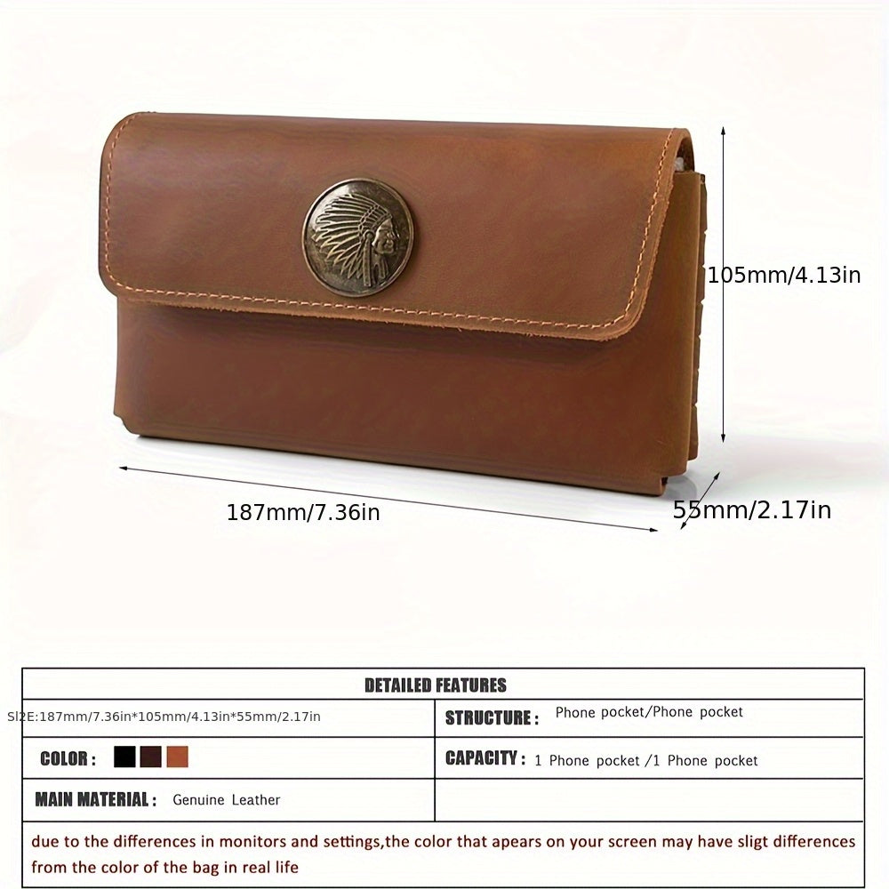 Men's Genuine Leather Belt Bag, Stylish And Simple Mobile Phone Bag, Suitable For Hiking, Camping, Outdoor Commuting, Multifunctional Waist Bag