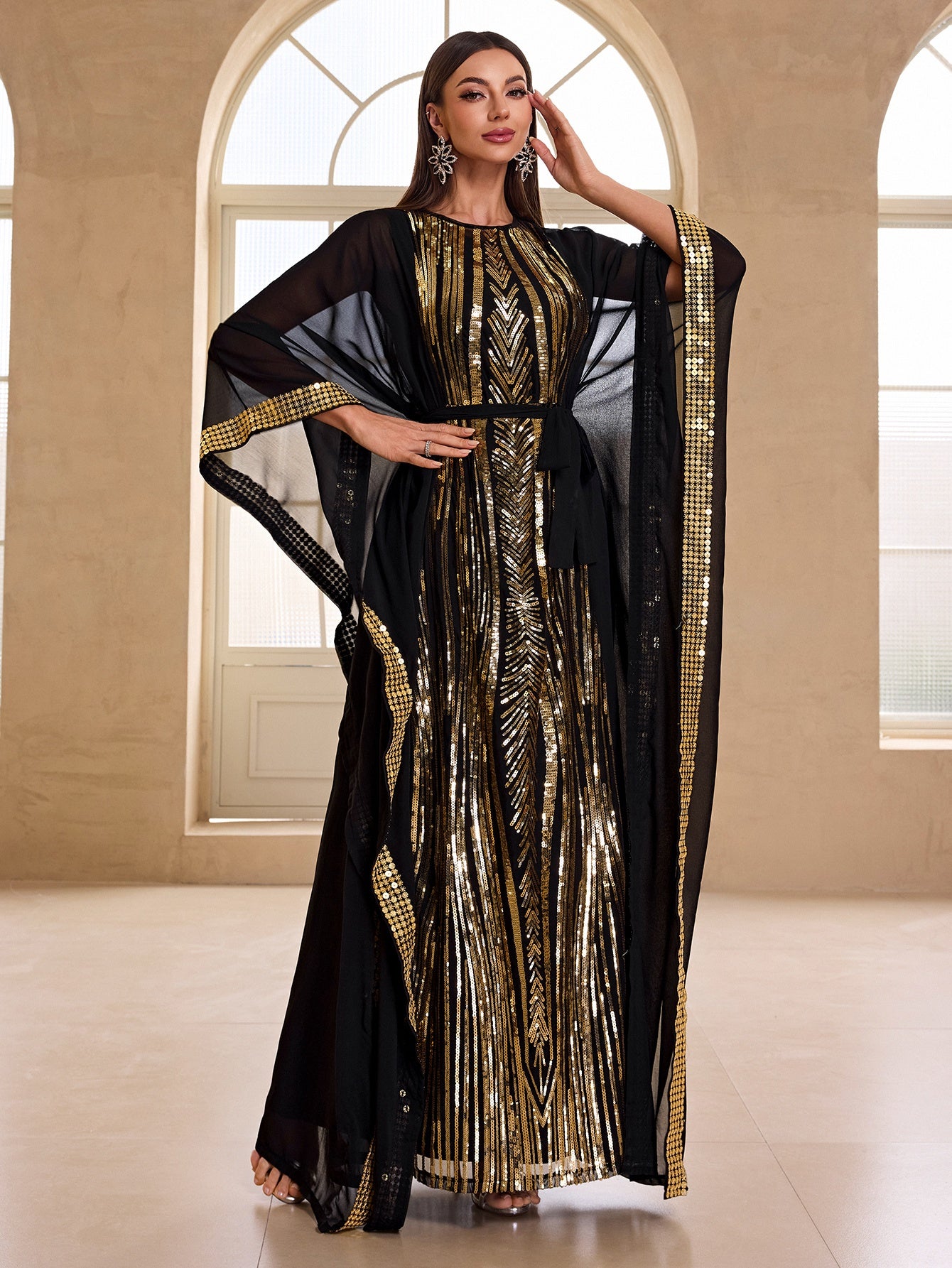 Two piece set of Dongfeng chiffon sequined Modern Abaya in Women's banquet evening gown