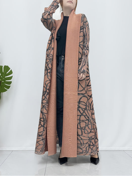 Women's Elegant Middle Eastern Abaya Robe - Long Maxi Dress with Adjustable Waist Belt, Flowy Pantsuit-like Outfit in Soft Pink/Black/, Stretchy Non-Transparent Fabric for Travel, Formal Events, Everyday