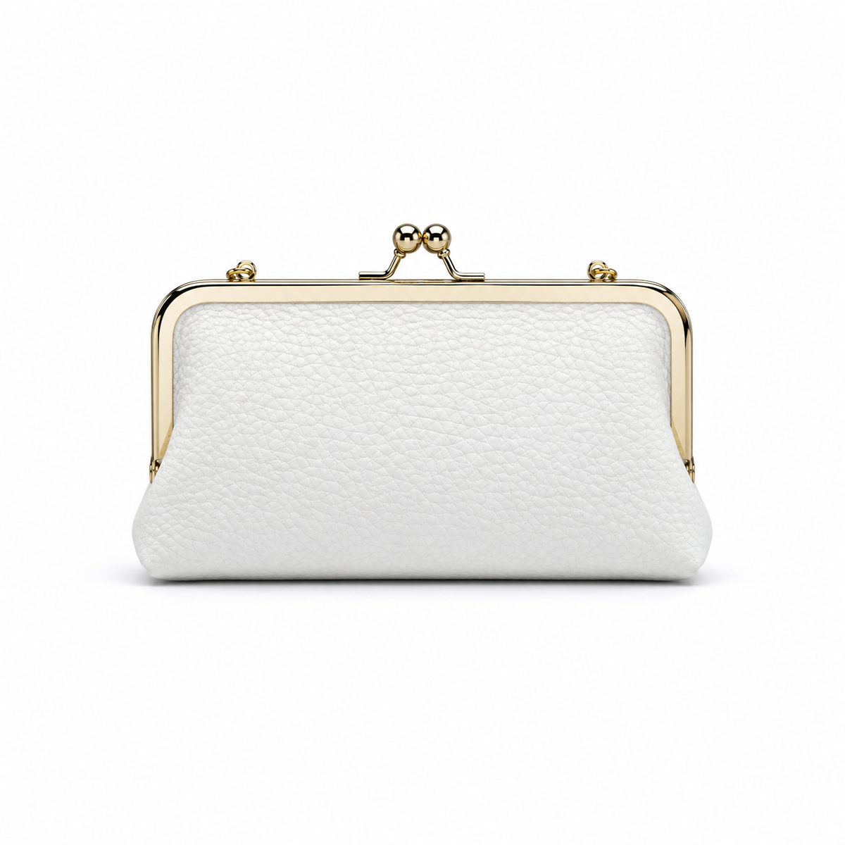 White Pebbled Leather Kiss-Lock Clutch Purse