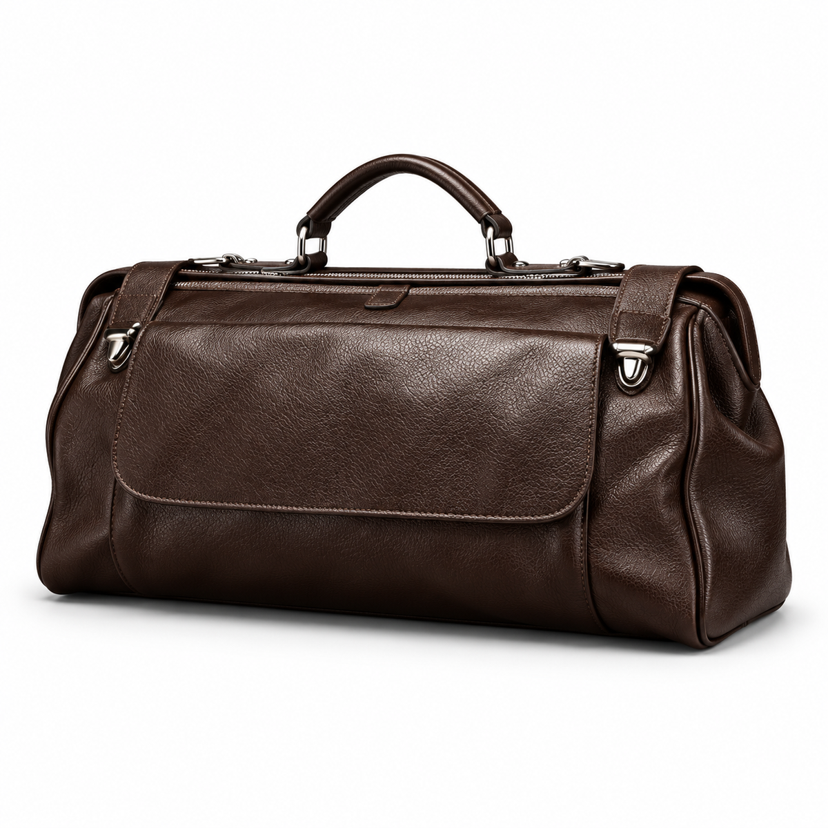 Dark Coffee Leather Duffel Travel Bag
