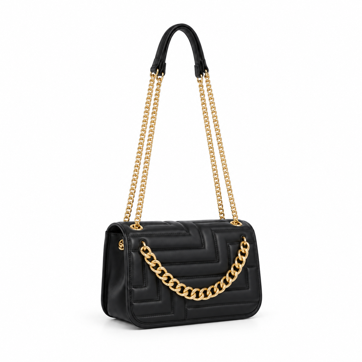 Black Quilted Chain Shoulder Handbag Purse