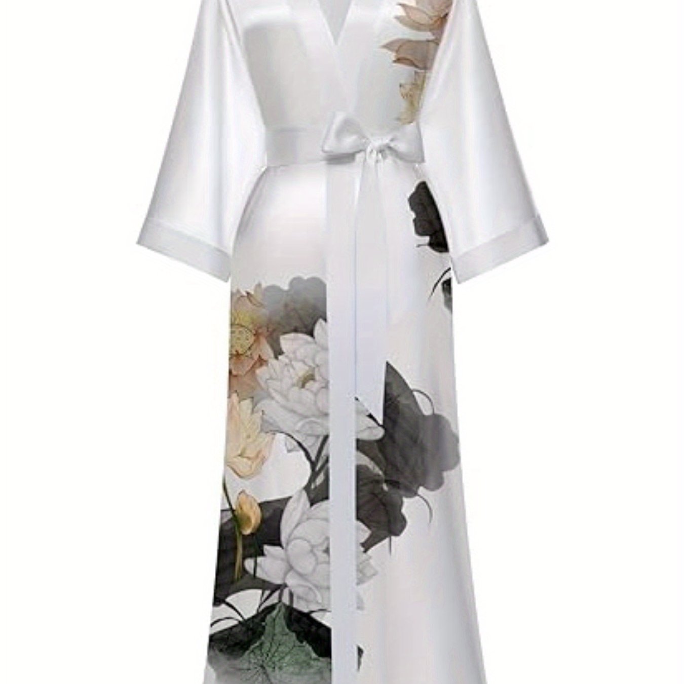 Women's Kimono Robe Long Bathrobe Women's Pajamas Floral Print Wedding Robe Nightgown Satin Bridesmaid Robe