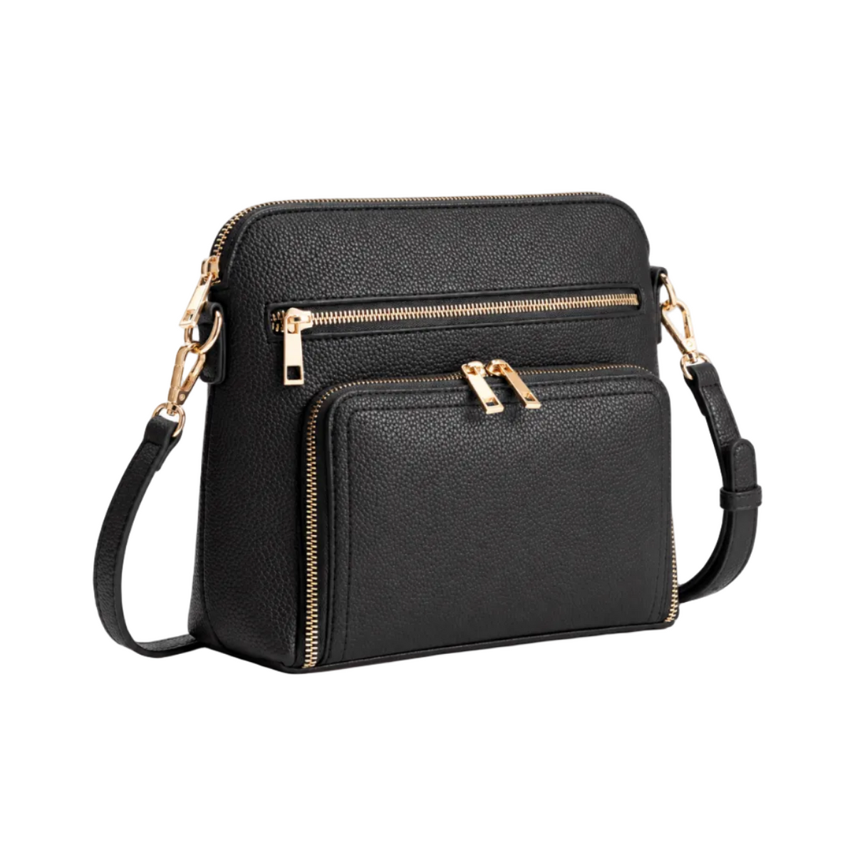 Classic Black Textured Zip Crossbody Bag